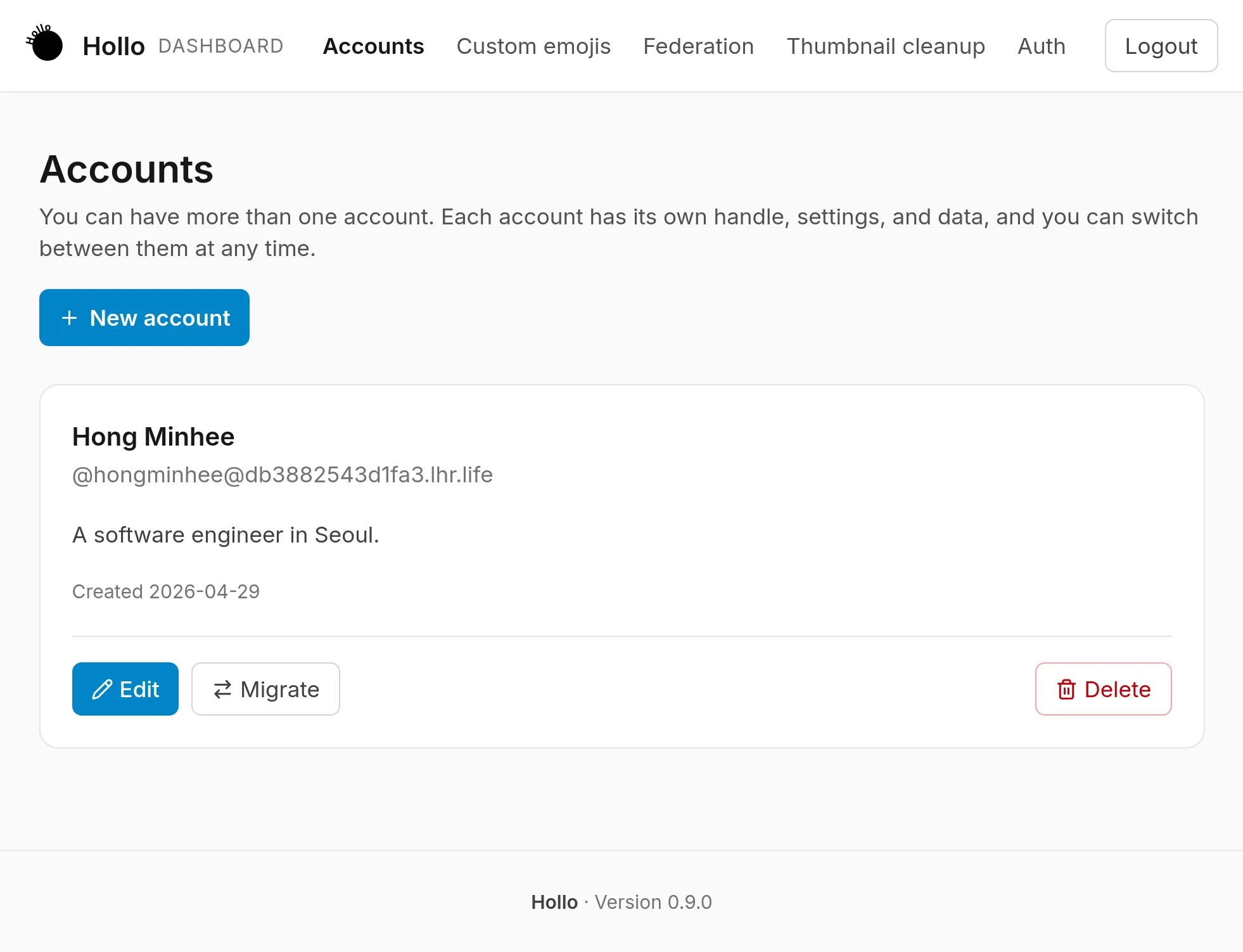 Accounts page