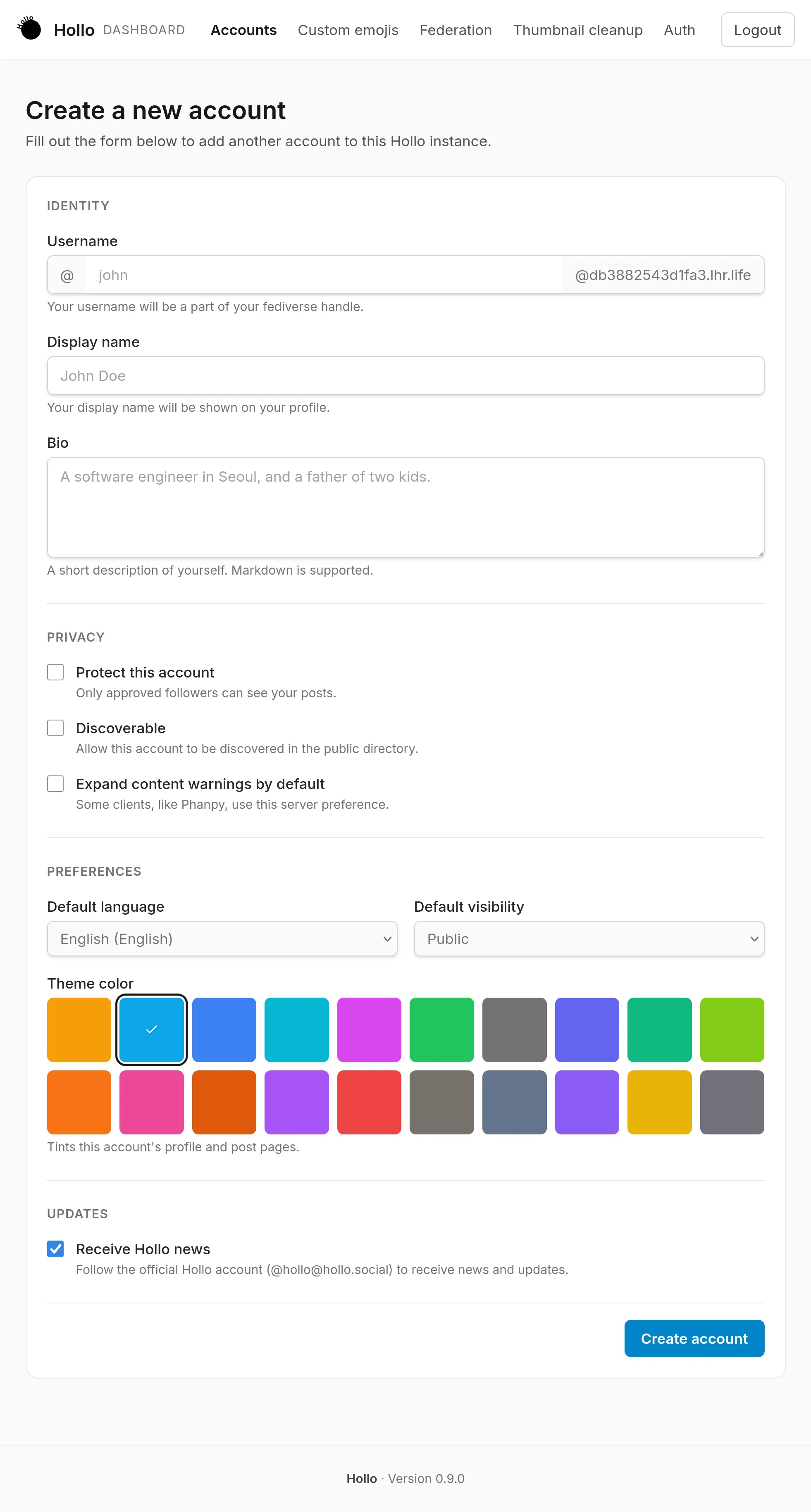 Create a new account