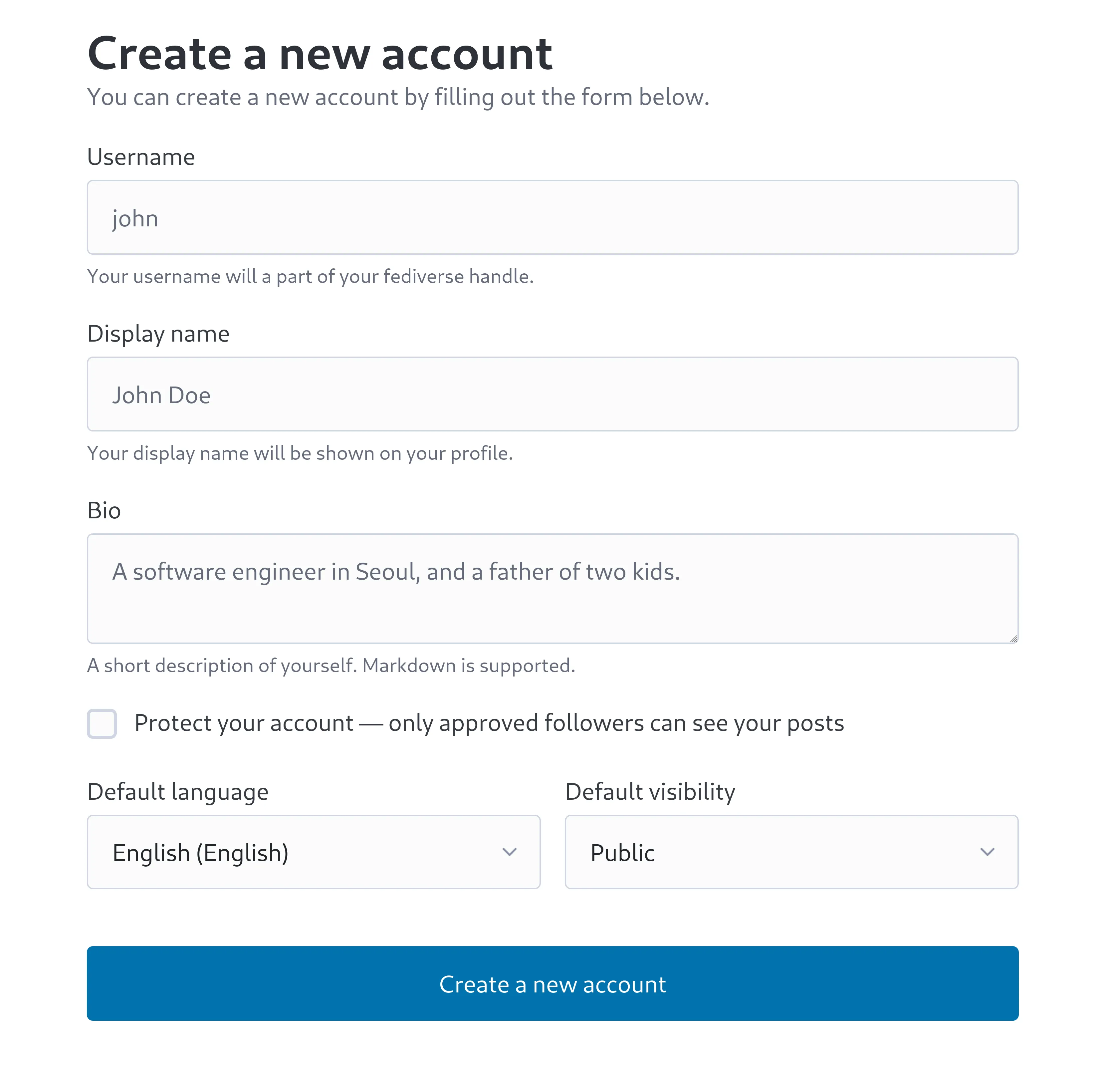 Create a new account